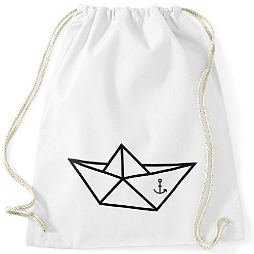 MoonWorks Turnbeutel - Schiffchen Origami Anker Seemann Schiff - Gym Bag Weiss-schwarz Unisize
