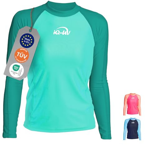 iQ-UV Sportshirt Damen Langarm Slim Fit Carribean XS – UV Shirt für Damen für Wasser & Sport – Rash Guard mit UV-Schutz – Langarm Sportshirt – Ideal zum Schnorcheln und Schwimmen