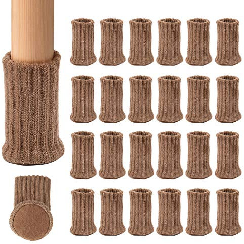 Ezprotekt Möbelsocken, 24er-Pack, Gestrickte Möbelfüße, Stuhlbeinschoner, Stuhlbeine, rutschfeste Möbelschuhe, Vermeiden Kratzer und Lärm, Passend für Stuhlbeine von 1 bis 2 Zoll, Hellbraun