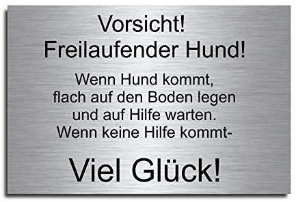 Echtes Edelstahl Hinweis-Schild Türschild Größe 12x8 oder 15x10 cm Viel Glück Hund Schäferhund selbstklebend oder mit Bohrlöcher Betreten auf eigene Gefahr Hundeschild Modell: M7
