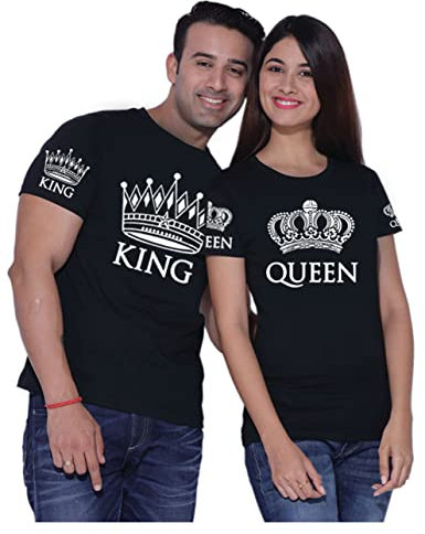 Tee Shirt Couple Assorti Humour Partenaire Tshirt Amoureux pour 2 Homme Femme Drole King Queen Matching T-Shirts Set Duo Ensemble de Assorties