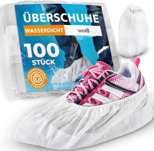 ISC Hygiene & Safety Overshoes, Extra Strong 9g, White, 100-Pack | Disposable Shoe Covers, Shoe Protectors, Anti-Slip Sole, Liquid-Proof, Thick Embossed PE, Elasticated Ankle, One Size