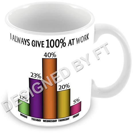 FlyingTurtles I Always Give 100% at Work Funny Ceramic White 11oz Mug by FT