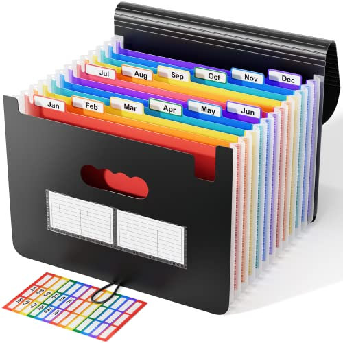 Dokumentenmappe A4, Fächermappe Sortiermappe Bunte Datei Ordner Regenbogen Aktenordner Ordner Akkordeon Design A4 Größe Grosse Kapazität Wasserdicht Materia 12 Fächer mit Deckel de ABC life