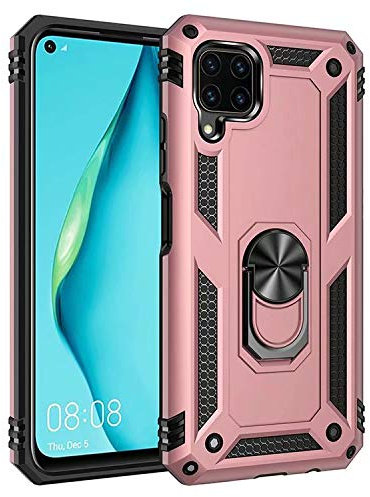 nh Custodia Huawei P40 Lite, Cover 360° Girevole Ring Armor Bumper TPU Case Magnetica Supporto Smartphone Silicone Custodie con Pellicola Protettiva per Huawei P40 Lite,Oro Rosa