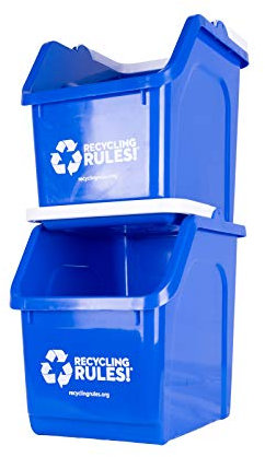 Recycling Rules! Stapelbarer Recycling-Mülleimer in Blau, umweltfreundlich, BPA-frei, handlicher Recycler mit Griff, 2 Stück