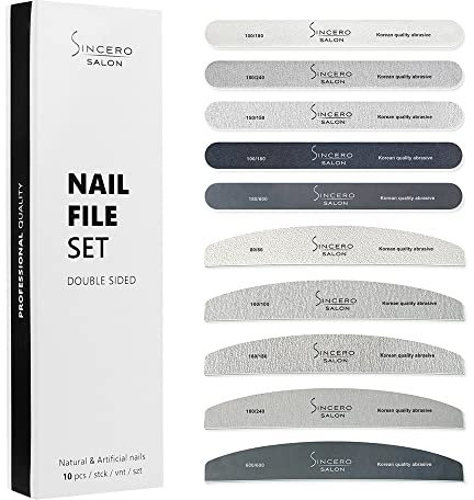 Sincero Salon - Lima Per Unghie Professionali - 10 Pezzi - Grana Varia - Set Lime Per Unghie Gel e Semipermanente - Lime per unghie naturali - Strumenti per manicure