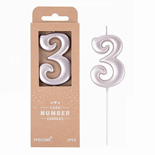 PHD CAKE 2.76 Inch Elegant Rose Gold 3 Number Birthday Candles, Rose Gold Number Candles, Cake Number Candles, Party Celebration