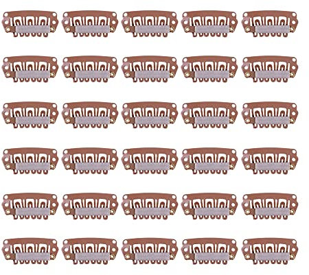 30 Stück Haarverlängerung Clips für Perücken Haar Extensions Klips 28mm U-Form Snap on Wig Clips mit Silikon Rückseite (Hellbraun)