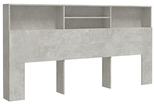 vidaXL Bett Kopfteil mit Ablagen und Regal - Wand-Kopfteil Bücherregal Betthaupt Schlafzimmer Betongrau 200x19x103,5cm
