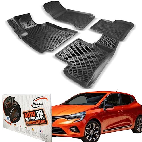 Trimak Passgenau 3D Fussmatten Auto Kompatibel mit Renault Clio 5 ab 2019 Auto Zubehör 1. und 2. Reihe Gummimatten Autos TPE Allwetter Geruchlos rutschfest Vorne und Hinten Schwartz