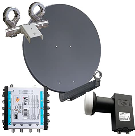 Gibertini OP 75 SE - Alu-Antenne - anthrazit - 64 Teiln. mit Wideb.-LNB und Multischalter für 2 Sat.