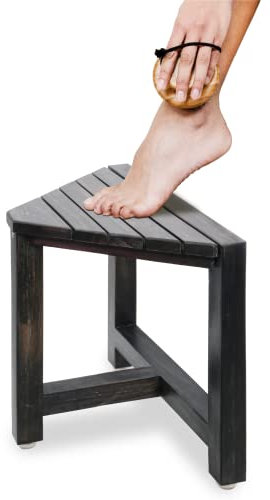 ENKEZI Shower Foot Rest 12 in - Shower Seat for Inside Shower - Shower Bench, Shower Stool for Shaving Legs, Corner Stool Suitable for Small Shower Spaces (Rustic Black)