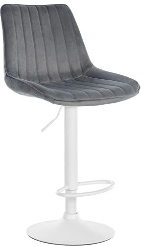 CLP Tabouret De Bar Toni en Velours I Chaise Haute De Bistrot avec Repose-Pieds Hauteur Réglable Pivotant, Couleur:Gris foncé, Couleur du Cadre:Blanc