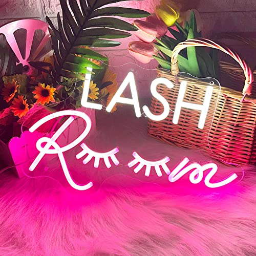 HDJSIGN Lash Room Neon Sign Eyelashes Light Pink Glow LED Sign USB Powered Neon Light for Lash Room Decor Girls Make up Beauty Room Decor Home Wall Decor Birthday Wedding Party Gift for Girls | USB Operated Neon Light for Lash Room Decor Girls Make up Beauty Room Decor Home Wall Birthday Party Gift for Girls