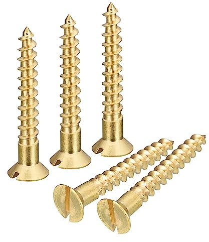 sourcing map Brass Wood Screws, 50Pcs M5 x 35mm Slotted Drive Flat Head Self Tapping Screw Countersunk for Woodworking Furniture