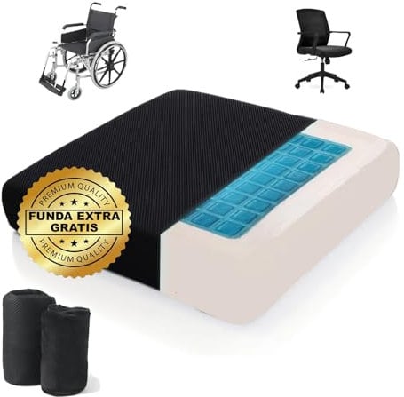 DaymandCare® | Cojin Premium de Viscoelastica y Gel Refrescante con 2 Fundas Incluidas | Gran Confort Durante Largos periodos de Uso | Cojin Silla Oficina |