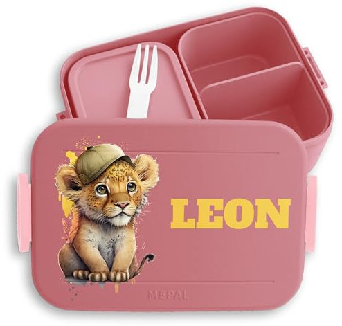 Kinder Bento Box Midi Lunchbox für Mepal Bentobox - Süßer Löwe Löwen Lion Leo - 900 ml - Rosa - brotdose junge kindergarten brotzeitbox mädchen kita tiere snackbox fächern