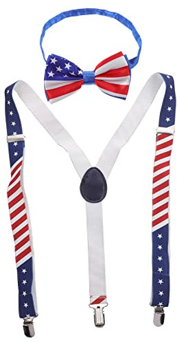 GALPADA Hosenträger-set mit Fliege und Amerikanischer Flagge und Clip Stilvoll für Patriotische Feiern