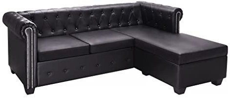 Festnight Sofa 3 sitzer l Form Kunstleder Chesterfield Sofa Kunstleder Ecksofa Eckcouch Sofa L Form Retro Couch 3 Sitzer Wohnzimmersofa Loungesofa Wohnzimmer Sofas & Couches-3-Sitzer L-Form-Schwarz