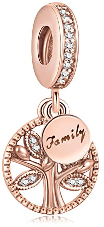 Amuefer Rose Gold Family Tree & Heart Charms für Armbänder 925 Sterling Silber mit Cubic Zirkonia Anhänger für Halsketten Geburtstag Weihnachten Schmuck Geschenke für Frauen Mädchen