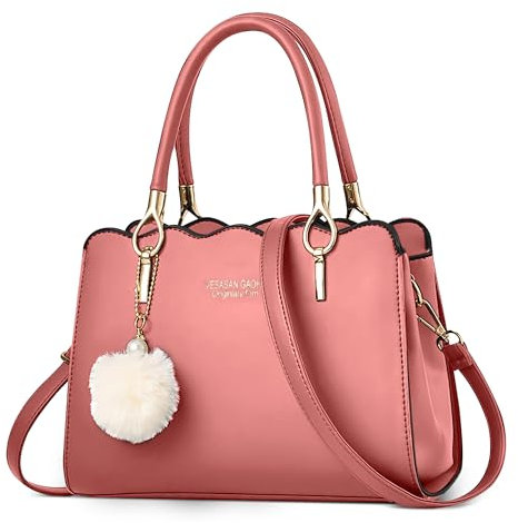 DEEVORCA Classique Femme Sac à Main Élégant Sacs Fourre-tout Mignon Pompon Pendentif Sac à Bandoulière Cabas pour Achats Voyage Travail Occasionnel Quotidien Cuir PU Sac de Messager Rose