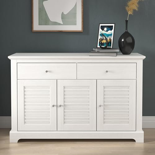 Galano Milan 3 Door 2 Drawer Sideboard - Cabinet Storage Organizer for Your Home - Storage Sideboard - Adjustable Shelves - Pearl White Oak