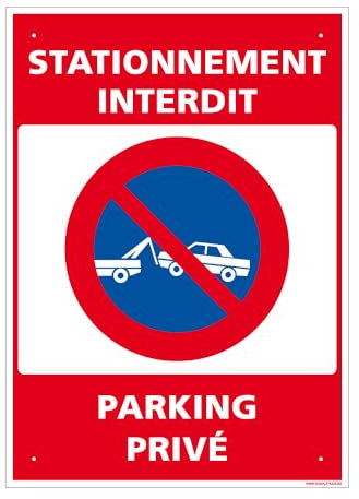 Panneau Stationnement Interdit, Parking Privé Alu 2 Mm - 300 X 420 Mm Signalisation Rectangulaire Prépercée Avec Kit De Fixation Fabrication Française