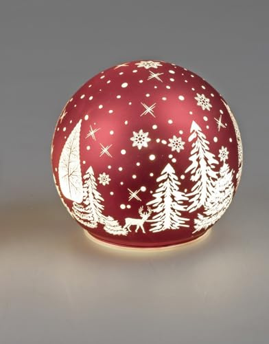 Deko Kugel Licht Rot Gold LED-Licht mit Timer Weihnachtskugel Weihnachten (12 cm stehend)