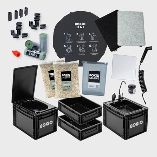 BOXIO - Mobile Camping Bathroom All-in-One Solution, Mobile Camping Sink, Camping Toilet, Shower Head & Extensive Camping Accessories