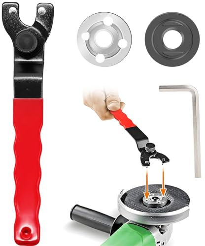 Universal Angle Grinder Spanner - Adjustable Wrench Repair Tool with Allen Key Fitting - Durable Carbon Steel Home Spanner for 4''-9'' Angle Grinder Polisher, Red