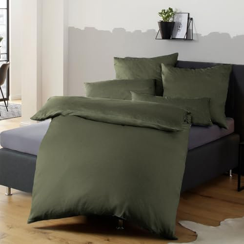 Soifox Bettwäsche 155x220 Olivgrün - Bettwäsche Sets aus Mikrofaser Bügelfrei & Knitterfrei - 1 mal Bettbezug + 1 mal 80x80cm Kissenbezug mit Reißverschluss