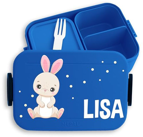 Kinder Bento Box Midi Lunchbox für Mepal Bentobox - Hase süß Hasen Hasenmotiv Langohr Rabbit - 900 ml - Blau - brotdose mädchen kindergarten bunny rabbits snackdose jausendose schule tiere