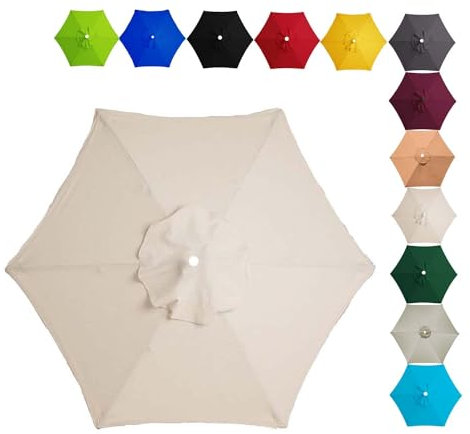 JLisefut 2.7M 3.0M Toile De Rechange pour Parasol De Jardin 6 Baleines 8 Baleines Housse De Parapluie De Rechange Ronde Tissu De Rechange pour Parasol Piscine D'extérieur(Beige,2m/6.5FT-6Ribs)