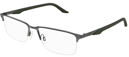 PUMA Brille mit Sehstärke für Unisex optional mit Sonnenbrillentönung oder Blaulichtfilter, Rechteckig/Quadratisch, gefertigt aus Edelstahl (inklusive Brillenetui)
