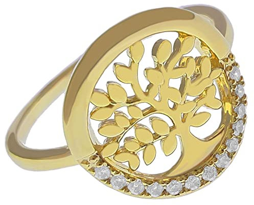 Bague Arbre de Vie Plaqué Or 18 carats et Oxydes de zirconium - Taille 60 - Femme - - idée cadeau anniversaire