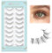 Obeyalash 10 Paires Hybrides Faux Cils Bande Cils 5 Styles de Faux Cils Naturel Manga Cils Cat Eye Lashes Volume Cils Court Ondulés Lashes Transparents Bandes