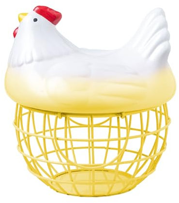 Cesta para Huevos de Gallina de 7,7 Pulgadas, Soporte para Recolección de Huevos en la Encimera con Tapa de Cerámica para Recolectar Huevos Frescos, Contenedor Decorativo de Almacenamiento(amarillo)