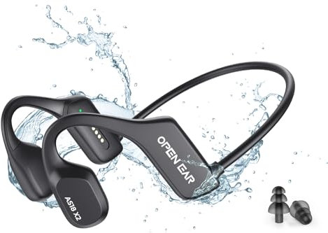 Keyoung Bone Conduction Headphones,Swimming Headphones Built-in MP3 16G Player, IP68 Professional Waterproof Earphones Swimming, Comfort&Lightweight Open Ear Headphones for Workout,Running(Black)