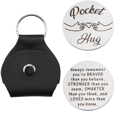 Un Petit Câlin Porte Clef, Cadeau Noël et Nouvel An pour Homme et Femme, Jeton de Poche en Cuir, Porte-Bonheur Unique, Cadeau Anniversaire Original pour Mamie Maman Papa Collegue Copain Copine Frere