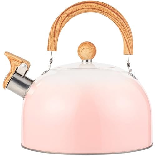 APLUSH Whistling Tea Kettle, Tea Pot with Cool Touch Ergonomic Handle, Stainless Steel Tea Kettle Stovetop Loud Whistle Tea Kettle for Tea, Coffee,Pink,3L