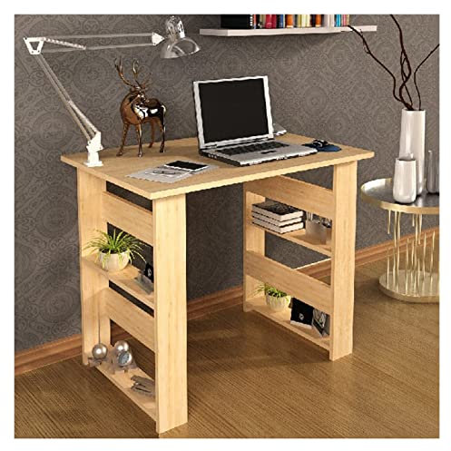 Mesa de ordenador Escritorio de madera for oficina, PC, estación de trabajo for ordenador portátil, escritorio for juegos en casa, escritorio de escritura for ordenador portátil con estantes, escritor