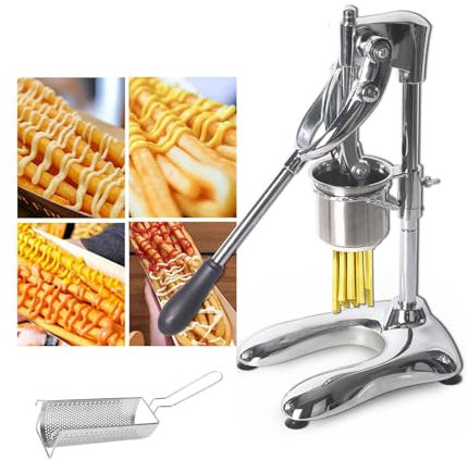 Pommes Frites Streifenmaschine mit Frittierkorb, 16 Löcher, gebratene Pommes-Presse, Extruder – Manuelle 30 cm Pommes-Presse für den privaten und gewerblichen Gebrauch