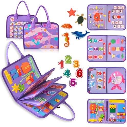 Qizfun Busy Board Montessori Spielzeug ab 3 Jahren – Kleinkinder Activity Board Motorikspielzeug Sensorisches Lernspielzeug, Kleinkind Reisespielzeug für Reise Auto Flugzeug