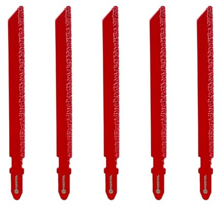 FOCSTOL Lame Scie Sauteuse Diamantée - 5 pièces 100mm Disque de Coupe avec Tige en T pour Fibre Verre Marbre Plastique Bois Grain 46