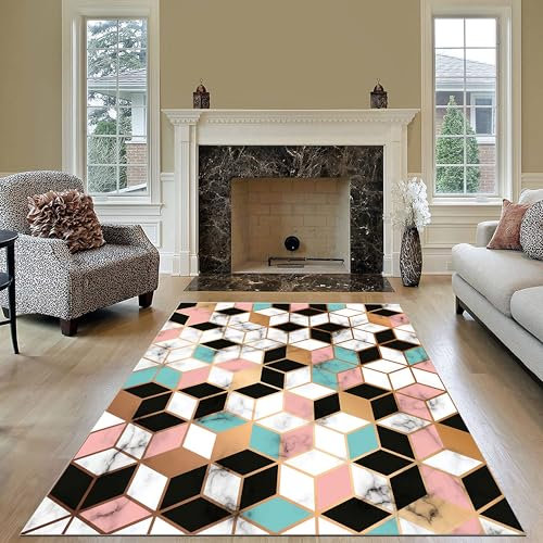 Moderne 3D Bunt Teppich, 180 x 280cm Geometrischer Würfel DüNner Einfache Pflege Kurzflor Waschmaschinenfest Teppich - Druck Bodendekoration FüR Wohnzimmer, Schlafzimmer
