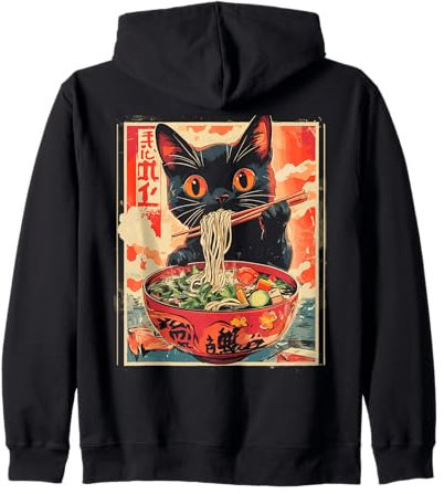 Katze Ramen Nudel Japanisch Backprint Kapuzenjacke