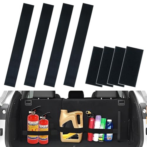 8 Pièces Bandes voiture, organiseur de coffre, souple, résistant, noir, étanche, pour fixer les objets transportés,Bandes Crochet et Boucle Voiture, Organisateur Coffre Voiture Rangement