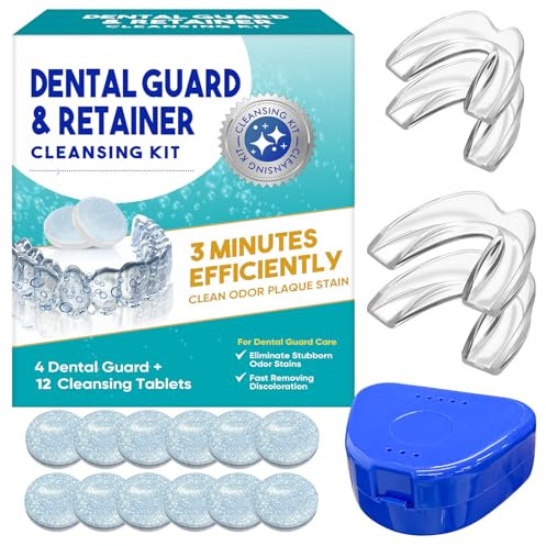 Knirscherschiene für Nacht (2 Größen, 4 Stück) – Formbare Zahnschiene gegen Bruxismus & Zähneknirschen mit 12 Reinigungstabs – Transparenter Mundschutz für bequemen Sitz
