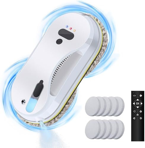 Oamger Robot Limpiador de Ventanas, 3800Pa Robot Lavadora de Cristal Automático con Depósito de Agua de 40 ML, Sistema de Seguridad, Navegación Inteligente, para todas las Superficies Lisas, 10 Paños